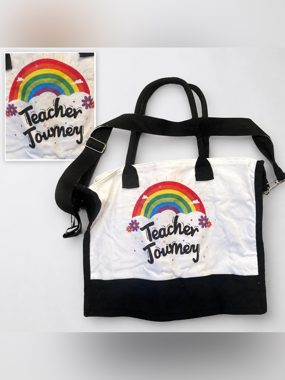 Teacher Journey Canvas Tote Bag - Rainbow (Black & White)